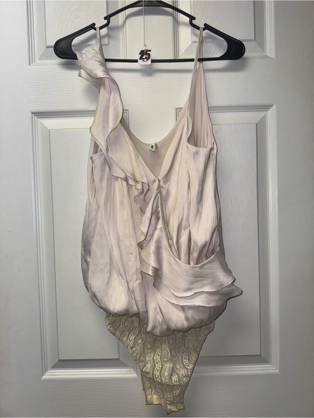 Silky Ruffle Bodysuit in Cream by Glam